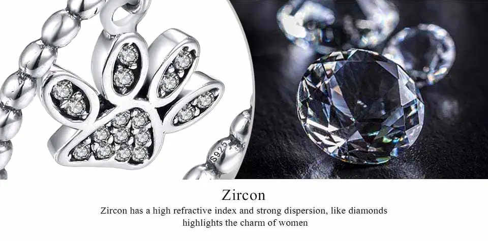 Silver Ring With Puppy Cat Paw Pendant Charm CZ Cute Rings for Women Jewelry Silver - PeticaDeals