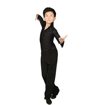 Классические черные рубашки для латинских танцев для мальчиков, современная одежда для танго с длинными рукавами, детские костюмы для сцены - Цвет: Black