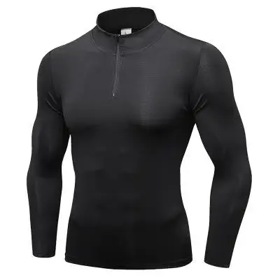 Мужские спортивные футболки с длинным рукавом для тренировок и фитнеса, быстросохнущая компрессионная одежда для баскетбола и футбола - Цвет: Черный