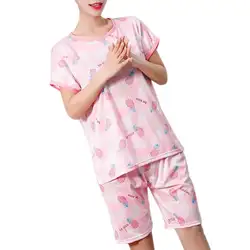 Летний комплект одежды для сна из молочного волокна с Разноцветными полосками и цветочным принтом, пижама с короткими рукавами, пуловер и