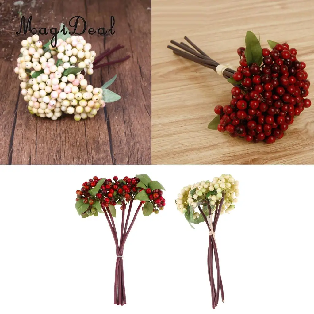 2pcs Artificial Blueberry Berries Fruits with Green Leaf Countertop Fake Flower Vase Potted Home DIY Centerpiece