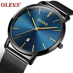 OLEVS ультра тонкий Модные мужские наручные часы Нержавеющая сталь ремешок Бизнес часы Водонепроницаемый царапинам Для мужчин часы