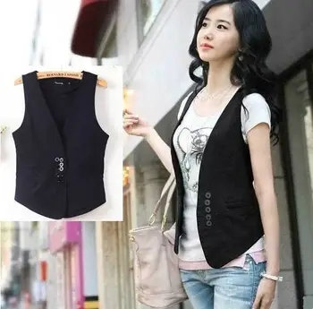 

NIFULLAN Women Vest Short Solid V-Neck Thin Solid Colete gilet femme waistcoat Ladies Casual All-MAtch Coat Outwear New