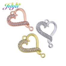 Luxury Jewelry Findings Micro Pave Zircon Love Heart Charm Connectors Accessories For Women Bracelet Neckalce Earring DIY Making