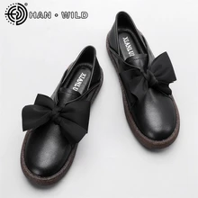 Осень Женская обувь на плоской подошве с бантом лоферы из мягкой кожи Для женщин оксфорды слипоны обувь Женская удобная повседневная обувь