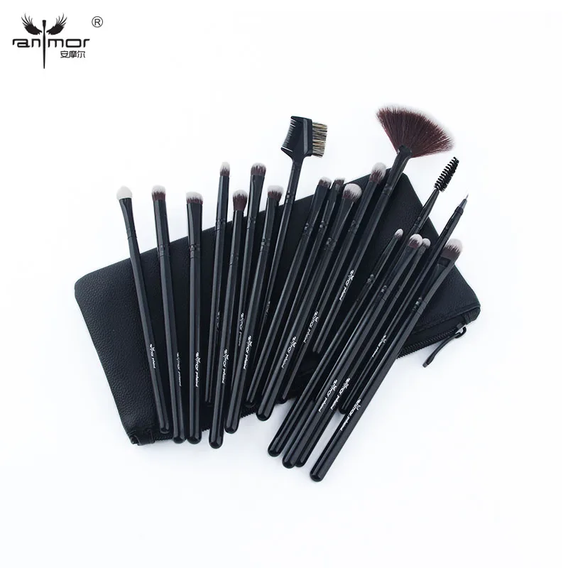 

Anmor 19pcs Makeup Brushes Set Pro Black Silver Eye Shadow Blending Fan Make Up Brushes Soft Synthetic Hair with Brush Bag HOT19