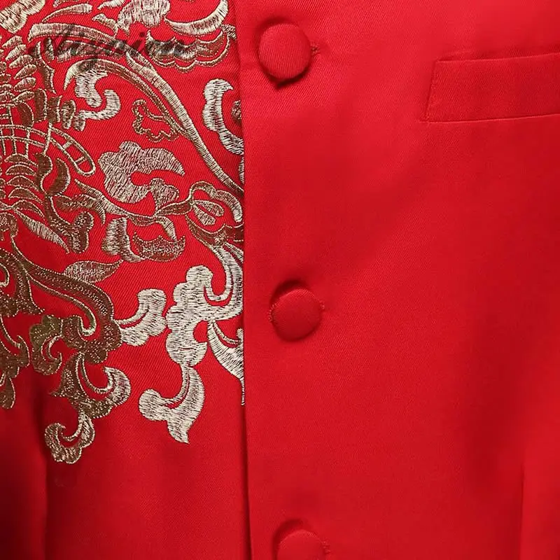 Свадебный костюм для жениха, красная традиционная китайская одежда для мужчин, Cheongsam, топы, костюм Тан, халат Rouge, современный Qipao, Восточный