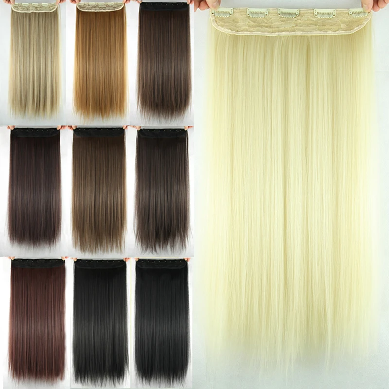 1PCS 5Clips Straight Hair Long Hairpiece Clip In Hair Tress Extension 60cm Synthetic Hair Extension Hairpieces Styling Afircan