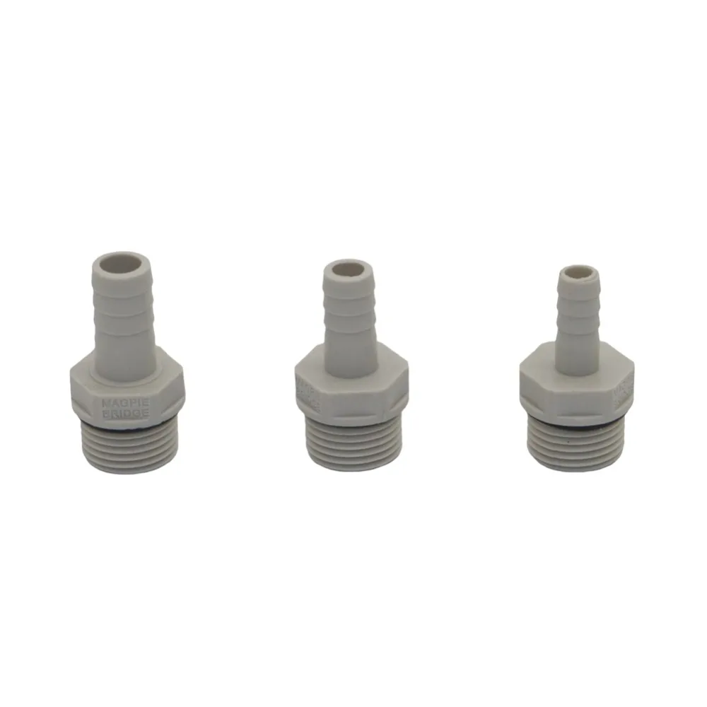 

8/10/12mm Barbed Straight Connector with 1/2" Male Thread Pipe Fitting Aquarium Drainage Pipe Adapter Hose Joint 2 Pcs
