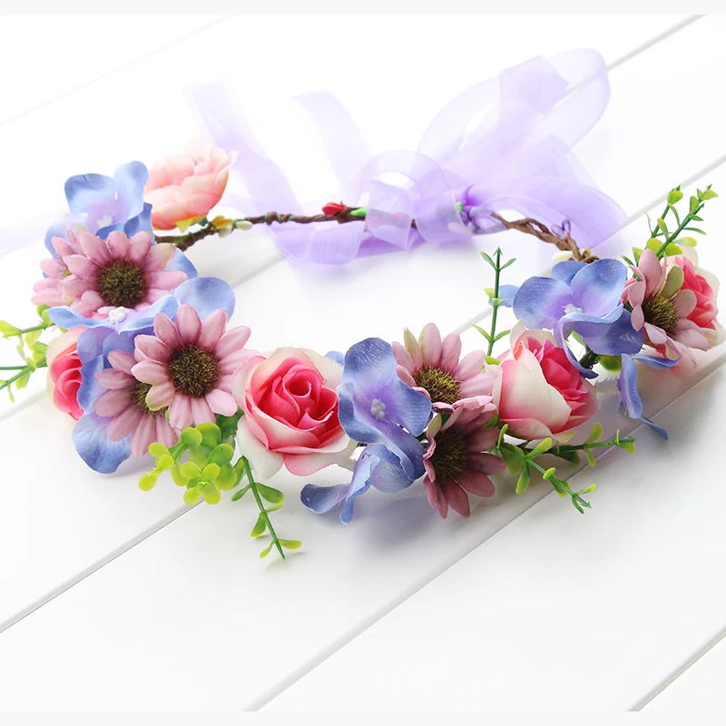 Rustic Purple Pink Blue Flower Crown Headband Lavender Flower Hair