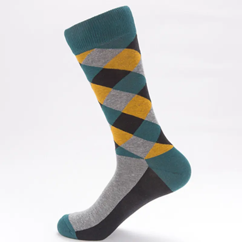 Мужские хлопковые носки calcetines hombre в трубке носки цветные носки в клетку с бриллиантами мужские модные носки скейтборд - Цвет: Gray-Sea green