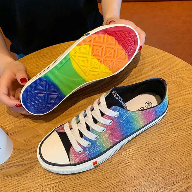 

Luxury Summer Women Candy Colors Patchwork Shoes Brand Girls Canvas Thick Heel Sneakers Designer Rainbow Bottom Running Platform