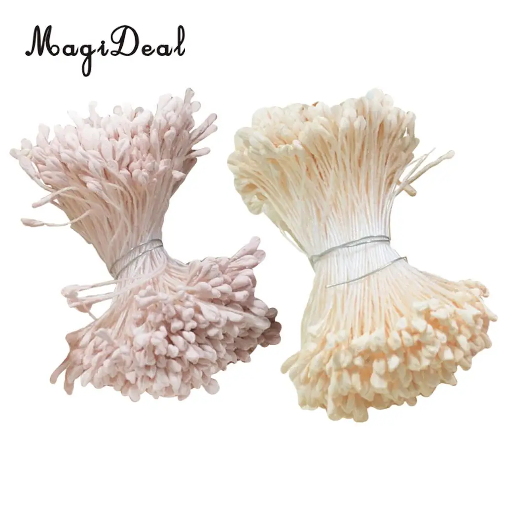 MagiDeal 720 Pieces 6 mm Double Head Stamens Scrapbook Cards Home Decor Flower Craft Supplies Beige & Pink Colors