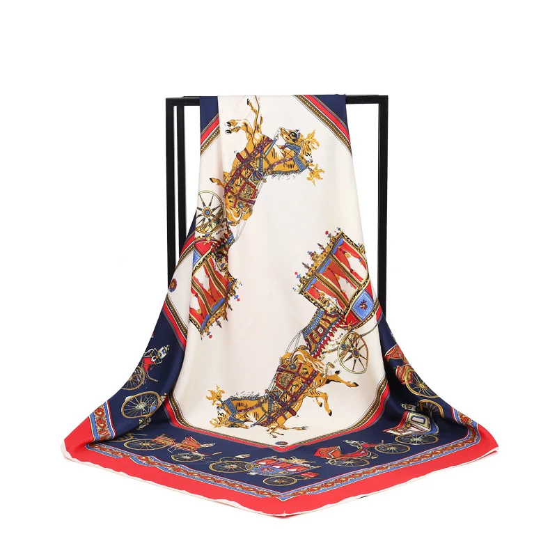 

New Arrival Fashion Women soft satin brand scarf / horse carriage Print quare twill silk scarves 100cm / Gifts Wholesale