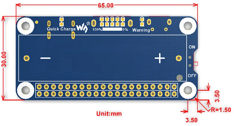 Waveshare Raspberry Pi Li-Ion Батарея шляпа, 5V Регулируемый Выход, двунаправленный Quick Charge