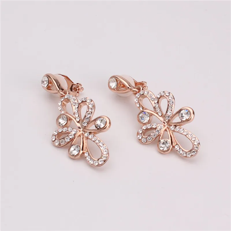 

New Europe and America Style Rhinestone Crystal Big Bowknot Clip on Earrings Without Piercing for Women Luxury Pierced Earrings