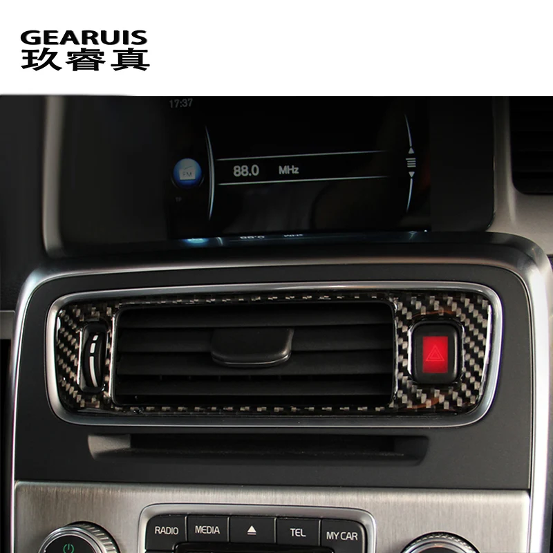 

Car styling Carbon Center Console Outlet Air Conditioning Vent Decorative Cover Frame Sticker for Volvo S60 V60 auto Accessories