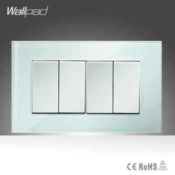 

4 Gang 1 Way Switch Button Wallpad 110-250V 146*86mm White Crystal Glass 2 Model Power Push Button Switches Free Shipping