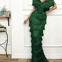 Арабское, волнистое, изумрудно-зеленое, с кисточками, вечернее платье, Русалка, длинное, с кристаллами, с открытыми плечами, элегантное, для женщин, Формальное, выпускное платье в Дубае