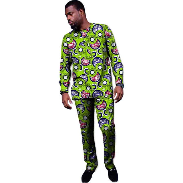 African Print Pants Set Fashion Men dashiki Pajamas Tops With Trousers ...