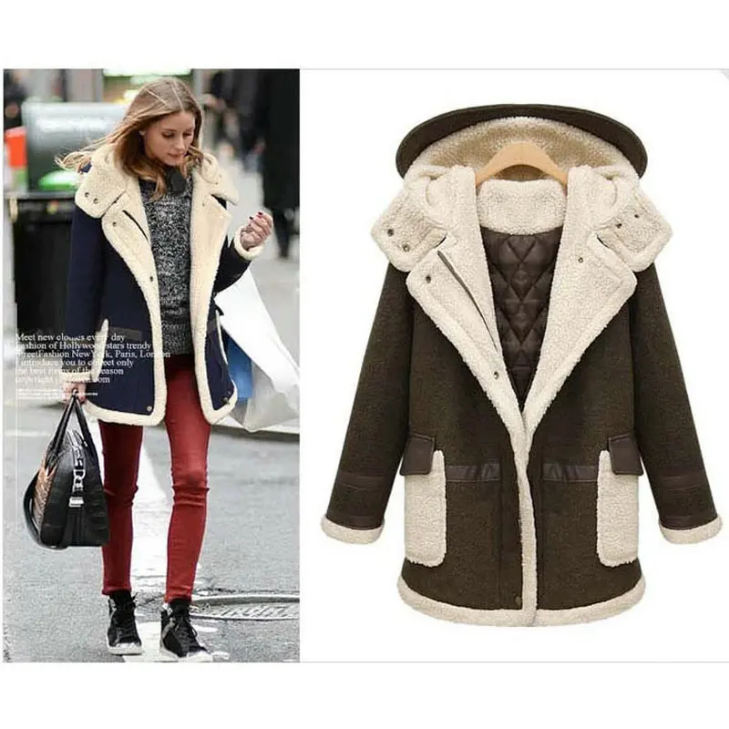 

Faux fur lambs wool lining women's fur Hoodies winter warm long coat jacket cotton clothes thermal parkas Free Shipping