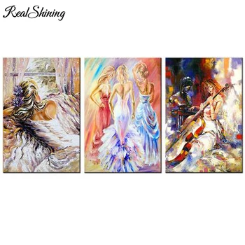 

Full Square Round 5D DIY Diamond Painting Sexy Girl Beauty Dancers Cross Stitch Rhinestone Diamond Embroidery 3pcs/set FS4560