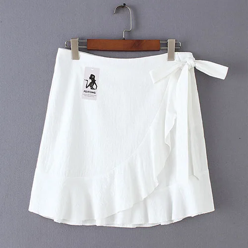 Сексуальная мини-юбка, модная женская однотонная кружевная короткая юбка с оборками, трапециевидная плиссированная шифоновая пляжная юбка Boho 038 - Цвет: WH
