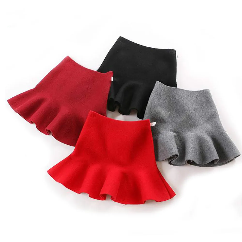

#1AL271 Solid Simple Lace Hem Casual 4-12Yrs Girls Skirts