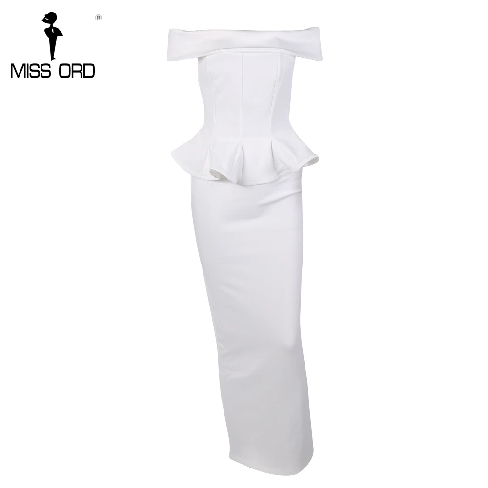

Missord 2019 Sexy off the shoulder sleeveless two-pcs white color split dress FT8389-1