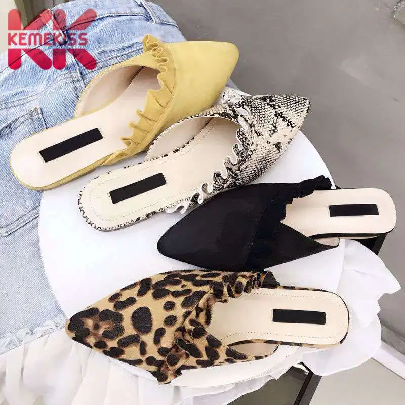 

KEMEKISS Women Flats Sandals Sexy Pointed Toe Slippers Fashion Snakeskin Pattern Flat Summer Beach Shoes Women Size 35-40