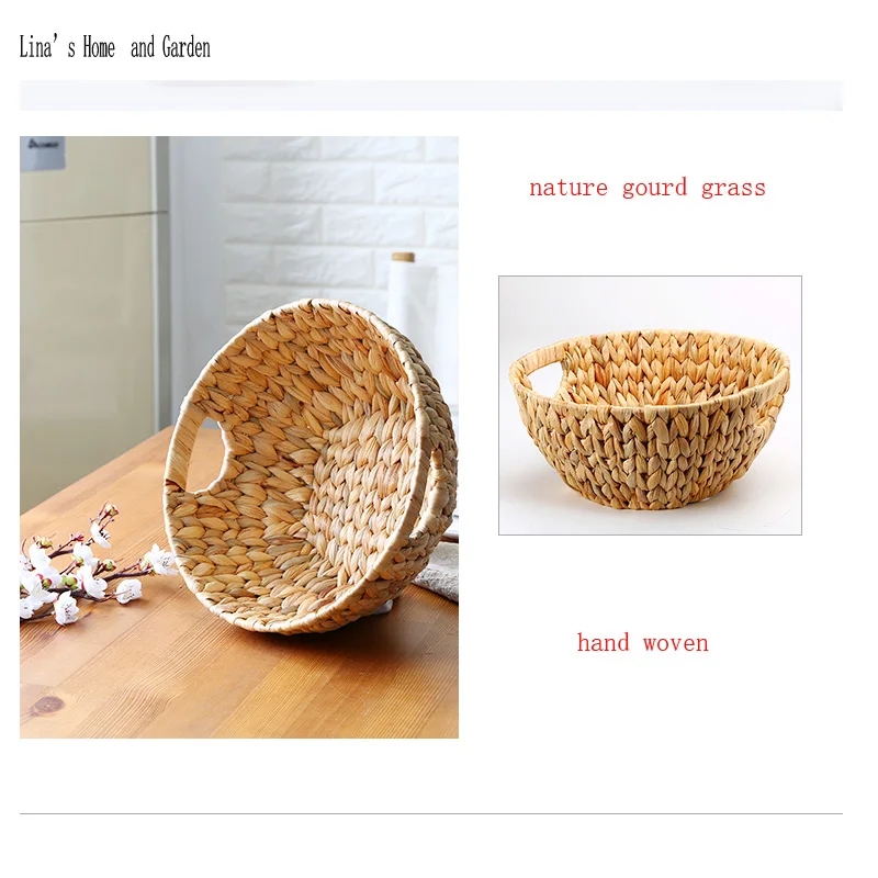 nature straw hand woven bowl,round straw storage tray (5)