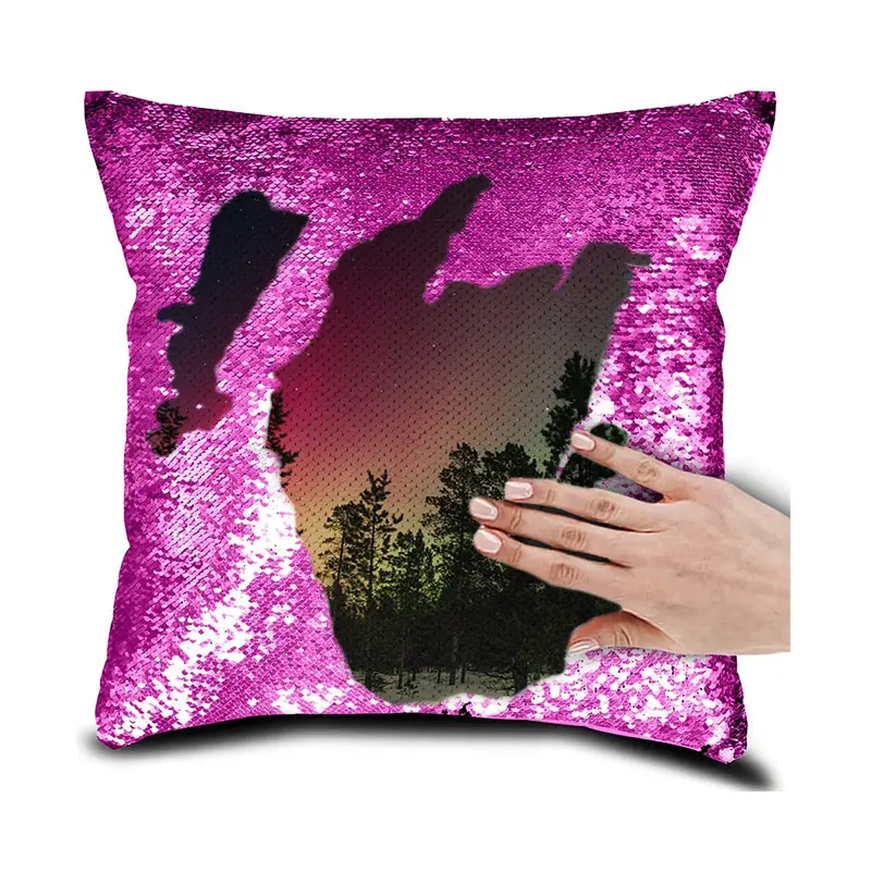 

Customize Mermaid Sequin Cushion Cover Magical Pink Throw Pillowcase 40cmX40cm DIY Color Changing Reversible Pillow Case