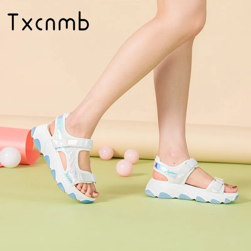 

TXCNMB 2019 Summer New Fashion Platforms Women Sandals Casual wedding Shoes Woman Rome Women high heel flat sandals Shoes