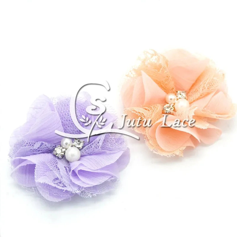 2.5''pearl rhinestone chiffon lace flower (8)