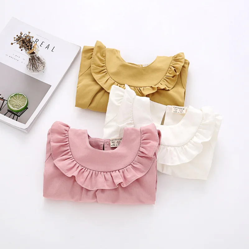 Dollplus/весенне-осенняя Блузка для девочек рубашки с длинными рукавами для девочек, детская одежда хлопковые топы, одежда для маленьких девочек 12 мес.-4 лет
