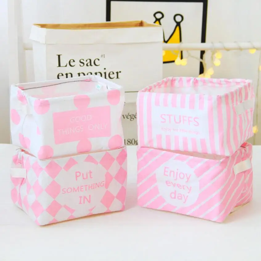 

The New Pink series Makeup Cosmetic Storage Box Kids Toys Storage Barrels Organiser Foldable Container floral Storage Basket