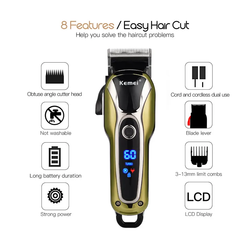 Kemei Hair Clipper Shaver Beard Trimmer Men Rechargeable Razor Hair Trimmer Electric Cutter Hair Cutting Machine Clipper Men