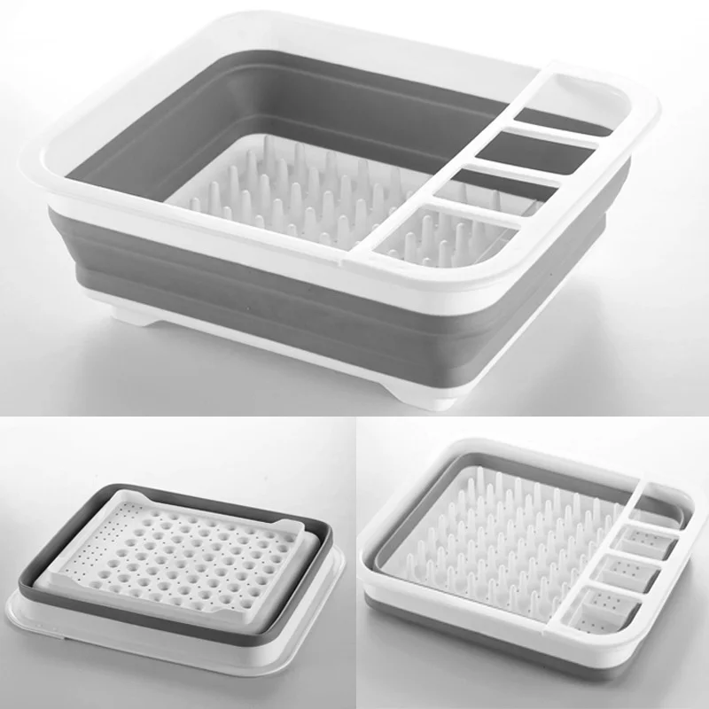 Kitchen Foldable Dish Plate Drying Rack Organizer Plastic Storage Holder Drainer Bowl Tableware Plate Portable Home Shelf