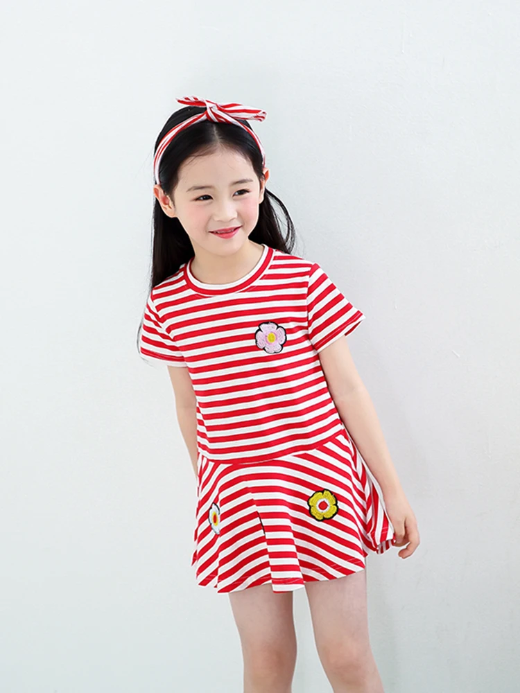 

2019 new girls summer short-sleeved cotton princess dress. 3-8Y Stripe Embroidery Girl Cute Dress.