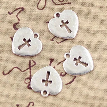 

20pcs Charms Heart Cross Cut 17x16mm Antique Silver Color Plated Pendants Making DIY Handmade Tibetan Silver Color Jewelry