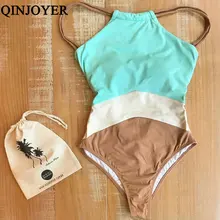 QINJOYER, сексуальный цельный купальник из кусков,, Бразильское бикини, стринги, пуш-ап, купальник, монокини, женский купальник с высокой горловиной