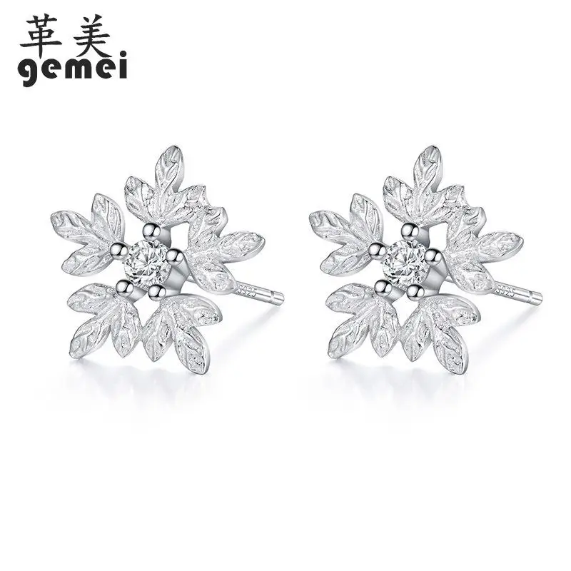 

Gemei 100% 925 Sterling Silver Creative Snowflake Cubic Zirconia Stud Earrings For Women Fashion Party Jewelry