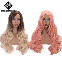 Spring sunshine Synthetic Wigs Body Wave Cosplay Wig 24inch Ombre Brown Blonde Pink Wigs Heat Resist Fiber