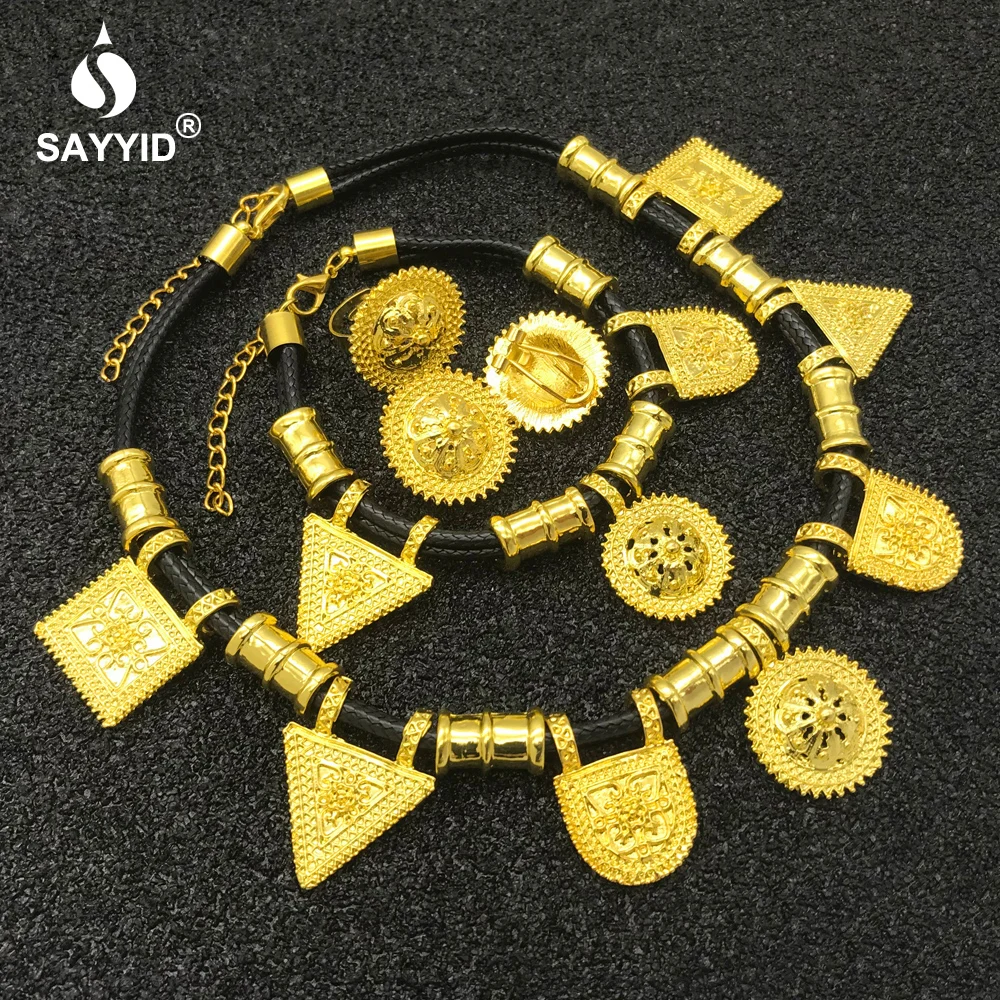 

SAYYID New Wedding Jewellery Set for Ethiopian African Wedding Necklace Earring Bracelet Ring Four Piece Jewelry Gift J002