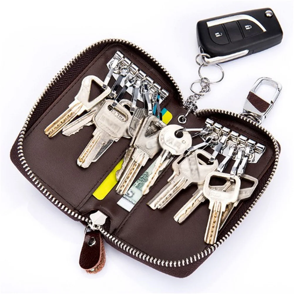 

100% Genuine Cow Leather Men & Women Car Key Bag Wallet Multi Function Key Case Fashion Housekeeper Holders 6 Key Rings