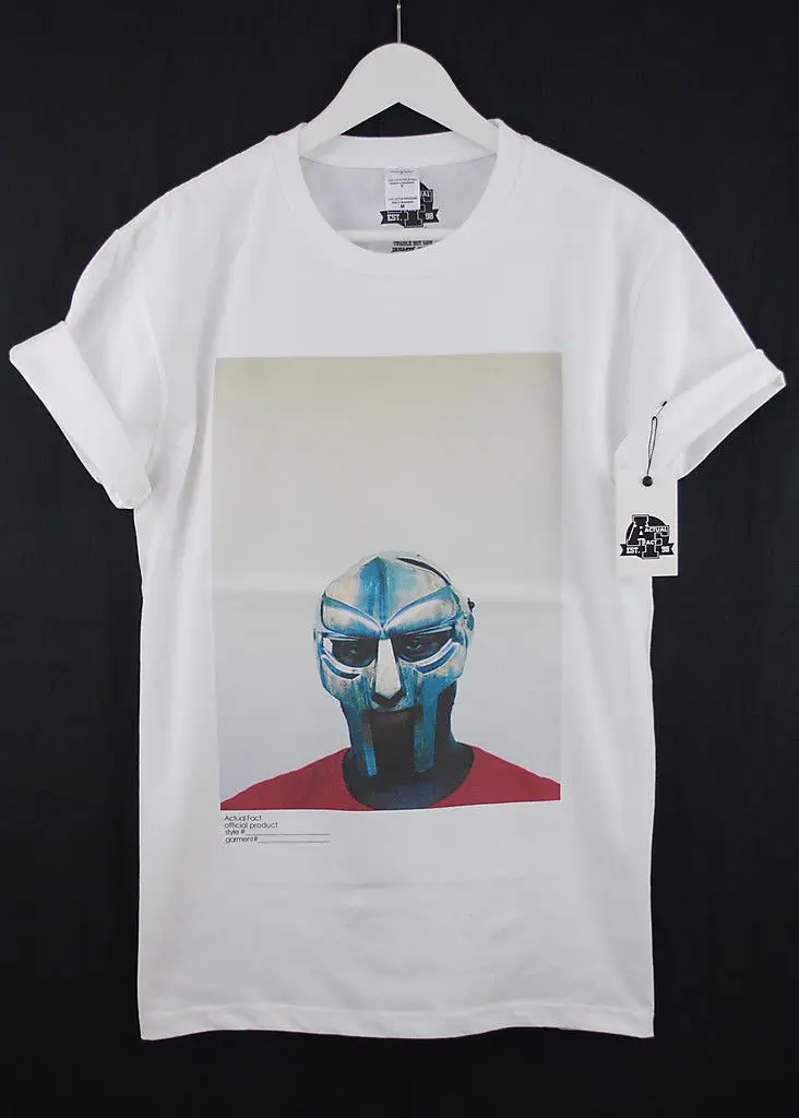 ACTUAL FACT MF DOOM STEEL MASK RED BLUE COLOUR RAP HIP HOP PREMIUM T SHIRT 100% Cotton Short Sleeve O-Neck Tops Tee Shirts | Мужская