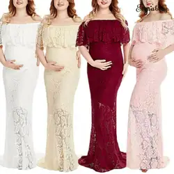 Элегантное женское кружевное длинное платье макси для беременных с открытыми плечами свадебное платье реквизит платье фотосъемка