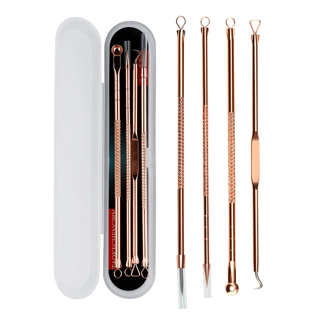 

4 Pcs/Set Acne Blackhead Removal Needle Stainless Pimple Spot Comedone Extractor Cleanser Beauty Face Clean Care Tool Rose Gold