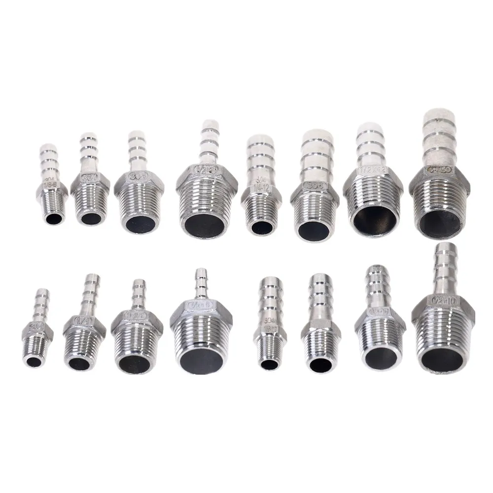 Acero inoxidable 304 BSP rosca macho Conexión de tubería X Barb manguera cola reductor Pagoda Junta conector