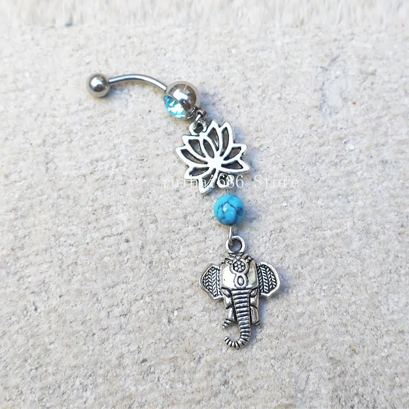 Lotus Flower Belly Button Ring Om Lotus Belly Ring Buddhist Body Jewelry Buddhist Om Belly Piercing Yoga Inspired